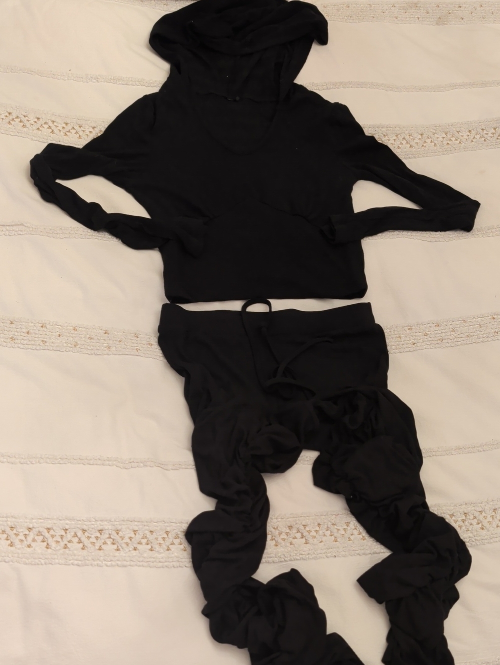 SHEIN Black Hooded Crop Top & Ruched Drawstring Lounge Leggings Set